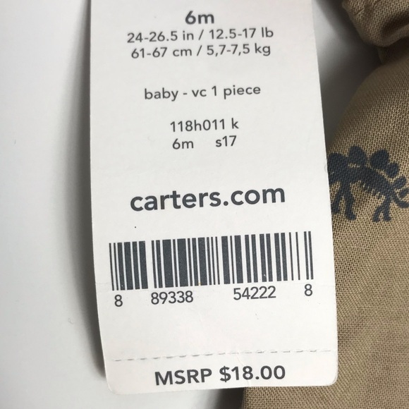 NWT Carter's Baby Boys' Tan Dinosaur Romper - Picture 3 of 9
